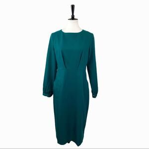 Metisu Dress Sheath Pencil Long Sleeves Forest Green Women's Size Large